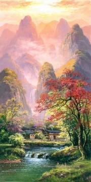 Chinoise œuvres - Paysage montagnes scènes avec arbre cascade rivière 0 882